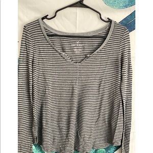 AE Striped Grey V-Cut Long Sleeve